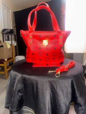 Red Mini Tote Bag with Gold Hardware
